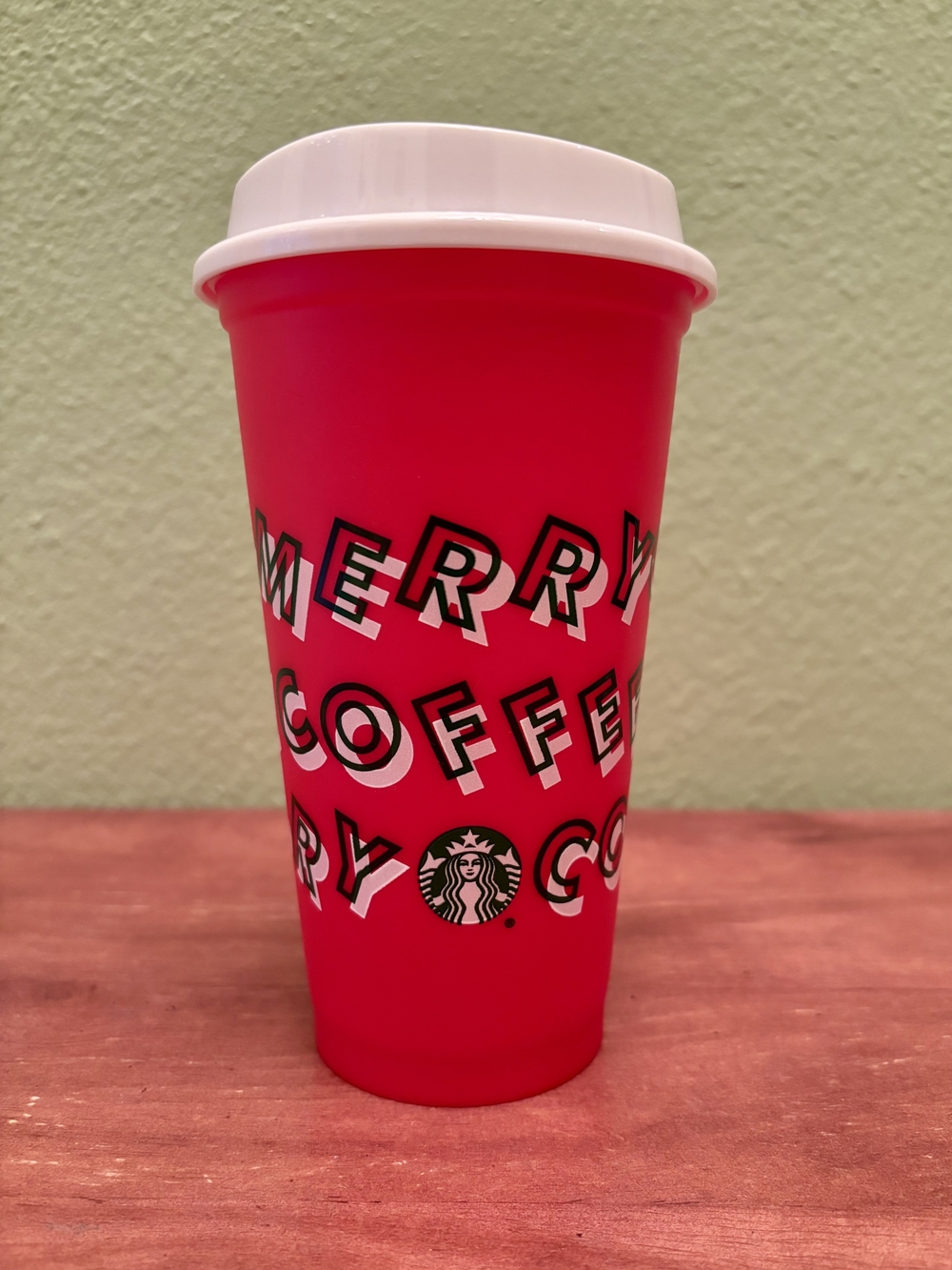 Starbucks Red Plastic Travel Cup with White Lid - Holiday Coffee